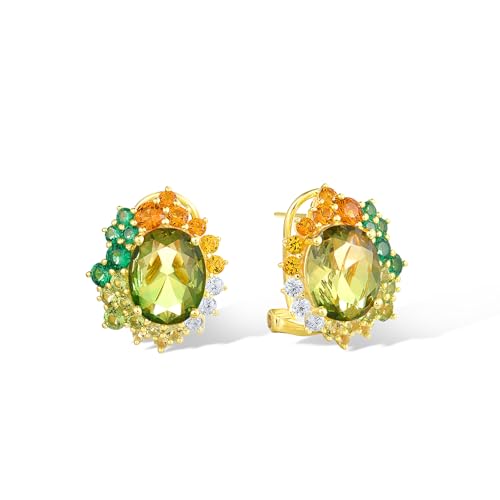 Santuzza Sterling Silver Gemstone Flower Earrings for Women - color: [A]Sunflower-Green