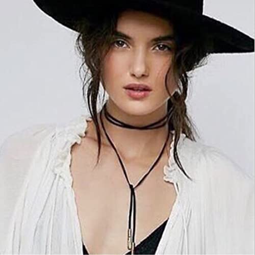 YienDoo Gothic Velvet Long Choker Necklace Metal Bar Pendant Sexy Hippie Suede Rope Necklace Chain Long Wrap Lariat Y Necklaces Black Rock Layered Leather Necklaces for Women