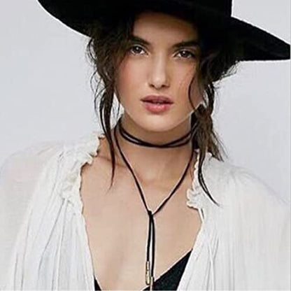 YienDoo Gothic Velvet Long Choker Necklace Metal Bar Pendant Sexy Hippie Suede Rope Necklace Chain Long Wrap Lariat Y Necklaces Black Rock Layered Leather Necklaces for Women