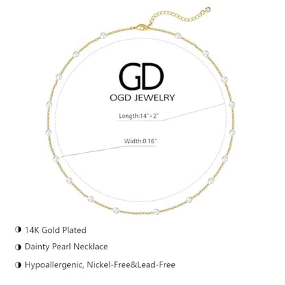 OGD Gold Pearl Necklace Set for Women 14K Plated Layered Daisy Choker Gift - color: Satellite Pearl - Gold