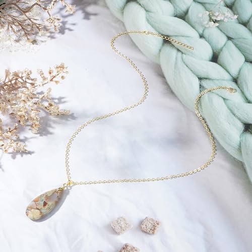 Suyi Stone Necklace for Women Teardrop Colorful Pendant Necklaces - color: Camel Gold