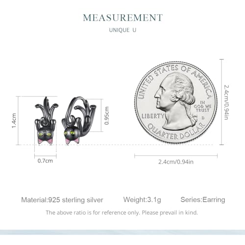 925 Sterling Silver Earrings Hypoallergenic Huggie Earring for Women - color: Black Cat
