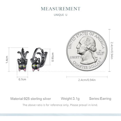 925 Sterling Silver Earrings Hypoallergenic Huggie Earring for Women - color: Black Cat