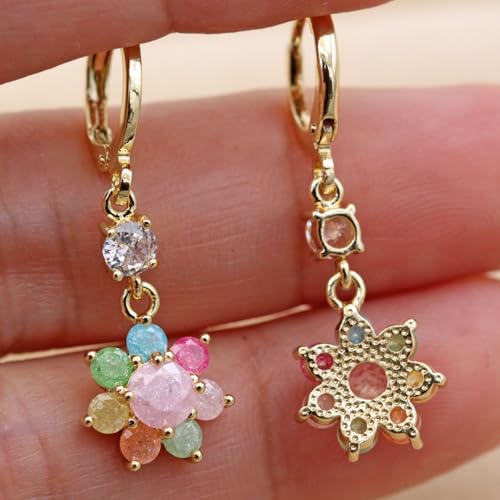 18K Gold Plated Flower Dangle Earrings for Women, Hypoallergenic Cubic Zirconia Earrings, Elegant CZ Drop Earrings, Statement Jewelry Gifts Party Fashion - style: Dangle-Flower-IceMix