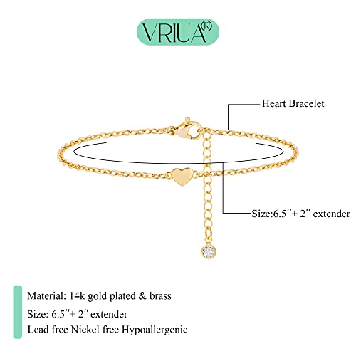 VRIUA Dainty Gold Bracelets for Women, 14K Gold Plated Layered Bracelet Simple Sparkle Twisted Chain Bracelets Adjustable Diamond Bracelets Set Gold Jewelry for Women - color: Heart gold