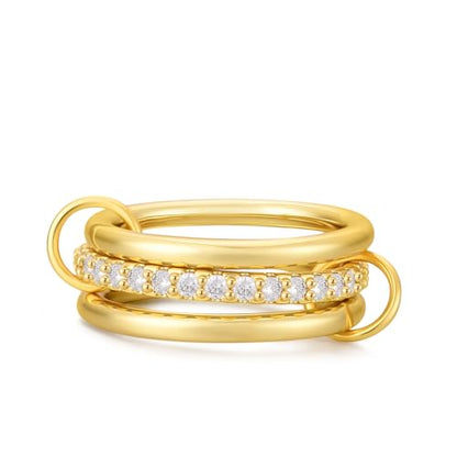 14K Gold Plated Interlocked Stackable Rings for Women Non Tarnish,Gold and Silver Cubic Zirconia Statement Rings Set,Mixed Metals Ring Two-Toned Connected Bands Stacking Jewelry - color: 3pcs rings-gold