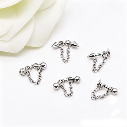 5 Pcs 316L 16G Lip Rings Snake Bite Jewelry Eyebrow Rings Tragus Helix Rook Piercing Jewelry with Chain, Stainless Steel Cartilage Earrings, Belly Button Ring Vertical Labret Lip Piercing Set - color: Silver:6mm