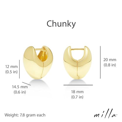 Milla Small Silver Hoop Earrings and Chunky Gold Hoops for Women | Small Chunky Silver Hoops and Thick Gold Hoop Earrings for Women. Available in 14K Gold and Silver Plated Finish - color: Gold - Chunky