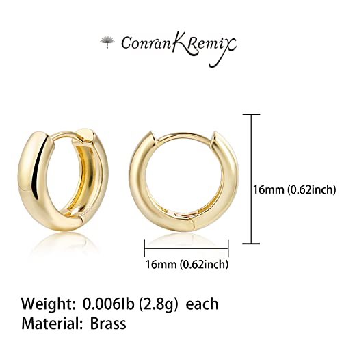 CONRAN KREMIX Small Thick Gold Chunky Hoop Earrings Lightweight Huggie Hoops For Women - color: 16.0 MM - Gold