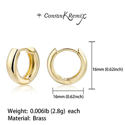 CONRAN KREMIX Small Thick Gold Chunky Hoop Earrings Lightweight Huggie Hoops For Women - color: 16.0 MM - Gold