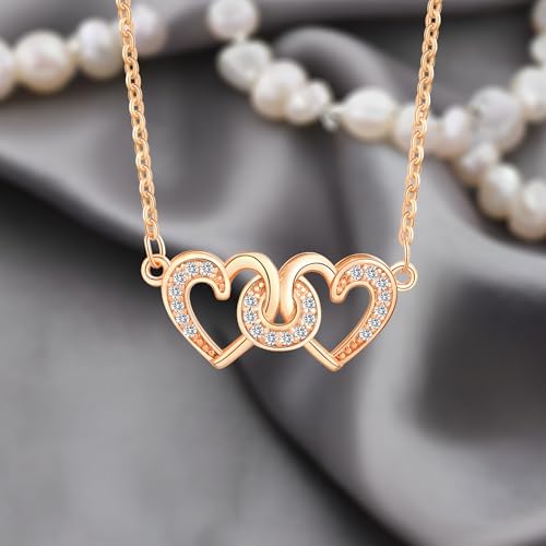 Gold Plated Pendant Necklaces for Women Cubic Zirconia Accent 18 Inch Adjustable Chain Hypoallergenic Gift for Wife Mom Birthday Valentines Day - style: Heart knot