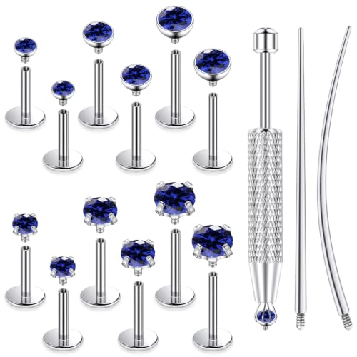 F136 Titanium 20/18/16g Flatback Earrings Nose Lip Rings Jewelry - color: Blue, size: 18g