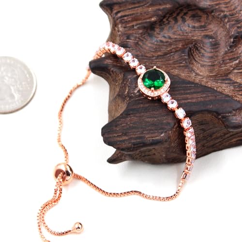 Sparkling CZ Tennis Bracelets for Women, Birthstone Slider Bolo Bracelets Trendy Birthday Valentine's Day Jewelry for Women Lady - color: Green