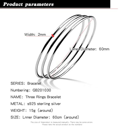 H&Beautimer 925 Sterling Silver Bracelet for Women's Italian Handmade Solid Bangle 2/3/4/5/6/7 Set Rose Gold Fine Jewelry With Gift Box - color: Silver 3set, size: 68MM