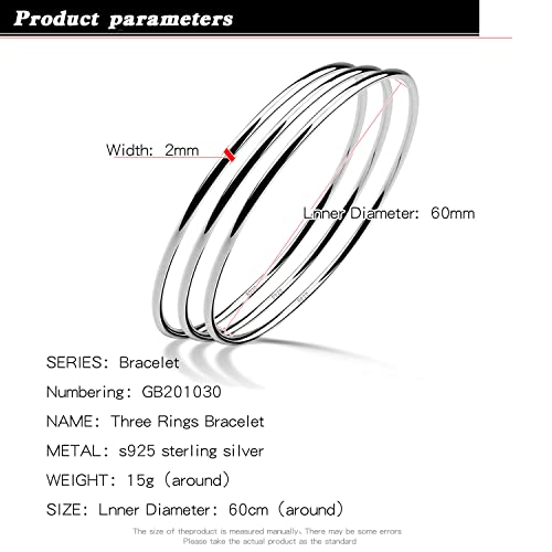 H&Beautimer 925 Sterling Silver Bracelet for Women's Italian Handmade Solid Bangle 2/3/4/5/6/7 Set Rose Gold Fine Jewelry With Gift Box - color: Silver 3set, size: 68MM