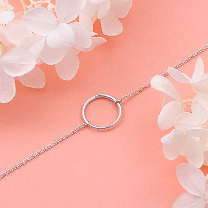 Ladytree S925 Sterling Silver Dainty Simple Choker Necklace,Rolo Chain,Adjustable 13 inches to 16 inches - style: 01_Circle choker
