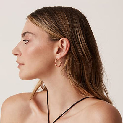 PAVOI 14K Gold Plated Twisted Rope Round Hoop Earrings - color: Rose Gold, size: 25 MM