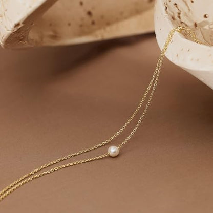 SLOONG 14K Gold Plated Pearl Bracelets for Women Trendy | Dainty Stackable Layered Chain Bridesmaid Bracelets, Waterproof Wedding Jewelry for Women Adjustable 6"+2" - color: Style1(Pearl)