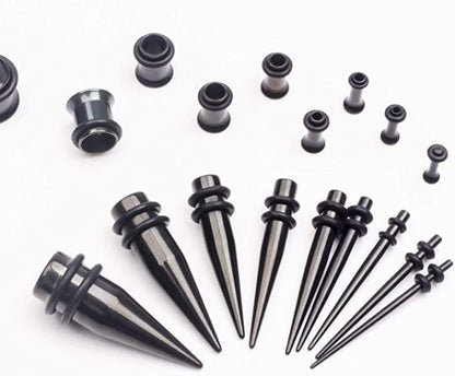 36pcs Ear Stretching Kit 14G-00G Surgical Steel Tapers Tunnels Gauges Set for Starter Women and Men Expanders Body Piercing Jewelry - color: Black