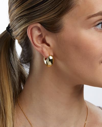 Milla Small Silver Hoop Earrings and Chunky Gold Hoops for Women | Small Chunky Silver Hoops and Thick Gold Hoop Earrings for Women. Available in 14K Gold and Silver Plated Finish - color: Gold - Chunky