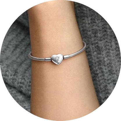 Initial Bracelet Heart Clasp Stainless Steel Snake Chain Alphabet Letter Charm Gift for Women Mom Girlfriend Wife - style: Q