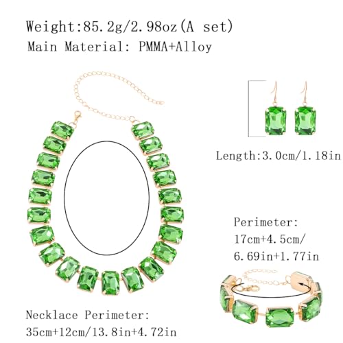 KOSMOS-LI Rectangle Faux Crystal Jewelry Sets Includ Necklace Bracelet Earrings For Women Stocking Stuffers - color: green
