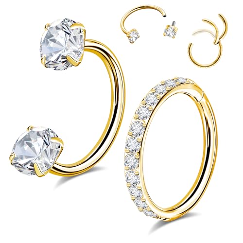 ONESING Horseshoe Nose Ring and Nose Hoop 16G Stainless Steel Hoop Nose Rings for Women Men Horseshoe Nose Piercings Jewelry for Septum Daith Tragus Helix Rook Eyebrow Lip Piercing Inner 6mm/7mm/8mm - color: gold, size: 6mm