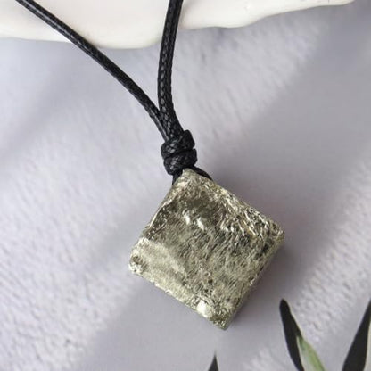 FANASY Natural Raw Crystal Necklace for Women Irregular Stone Necklaces Spiritual Gemstone Pendant with Adjustable Rope - color: Pyrite