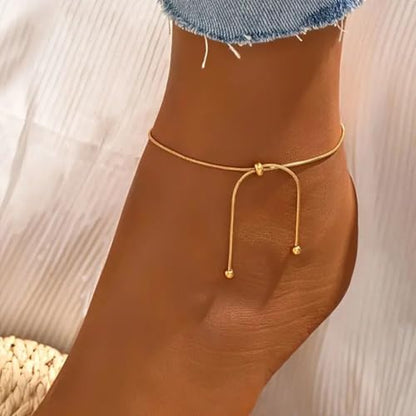 Gold Anklet for Women Adjustable Slider Ankle Bracelet Dainty Snake Chain Foot Jewelry Waterproof Summer Beach Anklets Gifts - color: Gold