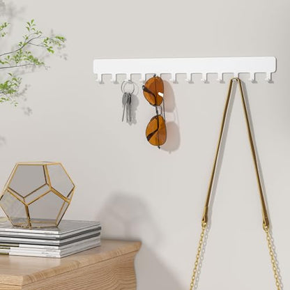 Necklace Holder Wall Mounted,Self Adhesive Jewelry Organizer,2 Pack,White | Modern Design,24 Hooks for Jewelry,Self Adhesive No Drilling,Durable Metal Design,for bedroom/closet/bathroom/vanity - color: White
