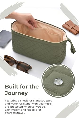 TeeYee Nylon Hair Tools Travel Bag for Dyson Airwrap Quilted Toiletry Bag | Travel Storage Bag for Shark Flexstyle/Curling Iron,Water-repellent,Wide-open,Well-structured,Heat-safe lining,001green - color: Green