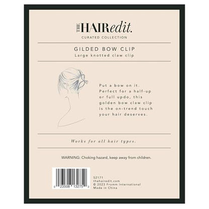 The Hair Edit Gilded Bow Claw Clip Hair Accessories For Women Trendy Gold Hair Clip Stylish Bow Hair Accessory Elegant Gold Metal Hair Clip Ideal Gift For Women Chic Up Dos and Half Up Styles