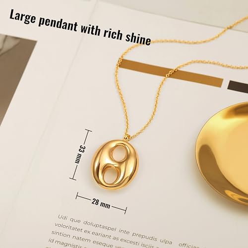 18k Gold Plated Chain Link Necklace for Women, Baroque Pearl/Compass Pendant Necklace - color: Coffee Bean