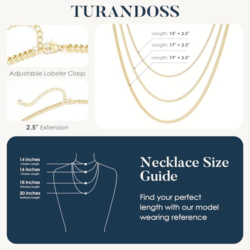 Turandoss Gold Layered Necklaces for Women Dainty 14K Gold Plated Chain Set | Stack Cuban Link Chain Necklace Personalized Lip Satellite Flat Curb Link Necklaces for Women Trendy Set - color: Cuban Chain