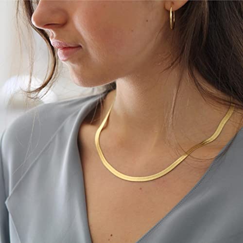 DEARMAY 14K Gold Plated Herringbone Necklaces for Women, Dainty Gold Snake Choker Chain Non Tarnish Trendy Simple Thin & Chunky Options Neckalce 1.5/3/5/6/8mm Chain Jewelry for Gifts - color: 5MM 16"-GD Herringbone Necklace