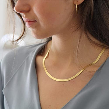 DEARMAY 14K Gold Plated Herringbone Necklaces for Women, Dainty Gold Snake Choker Chain Non Tarnish Trendy Simple Thin & Chunky Options Neckalce 1.5/3/5/6/8mm Chain Jewelry for Gifts - color: 5MM 16"-GD Herringbone Necklace