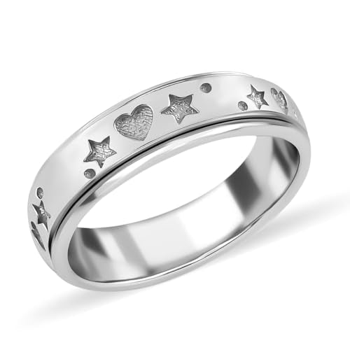 SHOP LC DELIVERING JOY 925 Sterling Silver Mom Spinner Ring - Statement Boho Beach Handmade Unique Jewelry for Mens Women - Anxiety Stress Reliving Rings Engagement, Anniversary - Gifts for Womens - color: Star & Heart