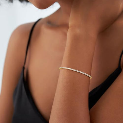 Turandoss Dainty Tennis Bangle Bracelets for Women Jewelry Gifts | 14K Gold Plated, Personalized Tennis Bracelets, Trendy Cubic Zirconia Bangle Bracelet, Jewelry Gifts for Mom Wife Sister - color: Half CZ Bangle - Claw Tennis