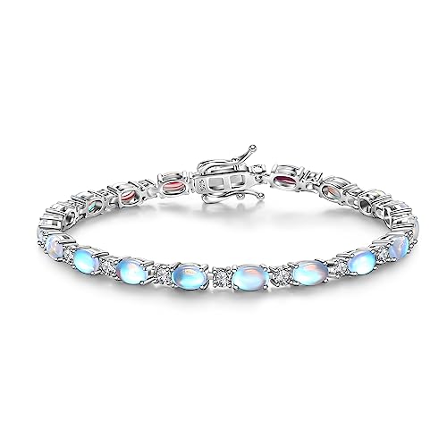 FANCIME Glamour Radiance Sterling Silver Birthstone Tennis Bracelets 7" | Charm Fine Jewelry Birthday Gifts for Women - color: Moonstone