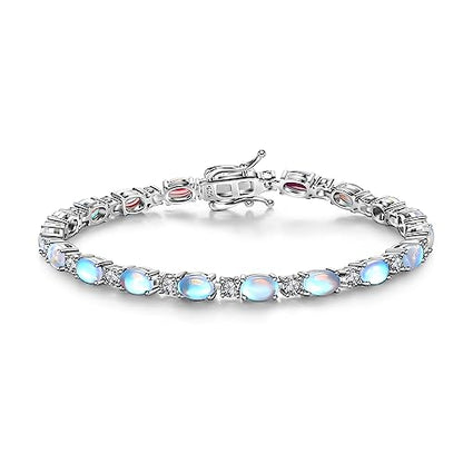 FANCIME Glamour Radiance Sterling Silver Birthstone Tennis Bracelets 7" | Charm Fine Jewelry Birthday Gifts for Women - color: Moonstone