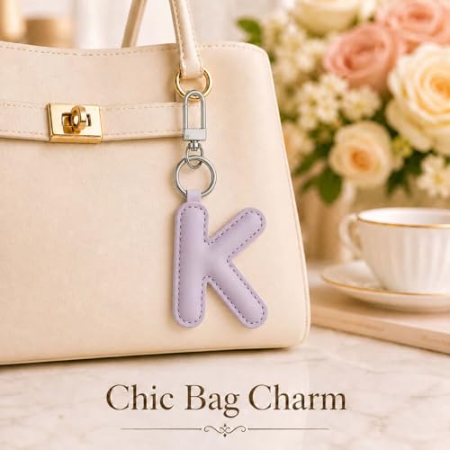Initial Letter Keychain,Stainless Steel,Colorful Faux Leather Keyring for Backpack,Purse,Car Keys,Gift for Men Women - color: K