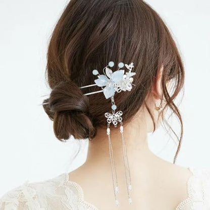 5 Pcs Flower Pearl Tassel Hairpins & Rhinestone Hair Clips, Vintage Chinese Hanfu Bridal Wedding Headpieces Hair Accessories for Women Girls Updo Hairstyle