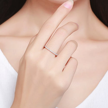 HONGRUI Valentine Thin Band Eternity Rings Gold Plating Cubic Zirconia Egagement 1.4mm Rings Wedding Anniversary Christmas Stackable Ring For Women jewelry Gifts - color: Silver