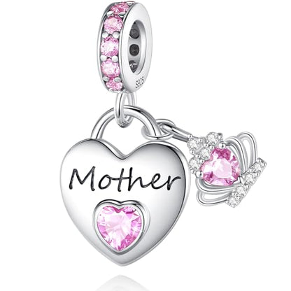 Family Charms for Charms Bracelet: 925 Sterling Silver Heart Dangle Charms for Bracelets and Necklaces, Birthday Mother's Day Christmas Jewelry Gifts For Women. - color: Mother