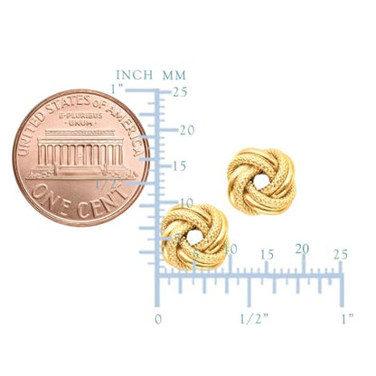 14k Yellow Gold Shiny And Textured Double Row Love Knot Stud Earrings, 10mm