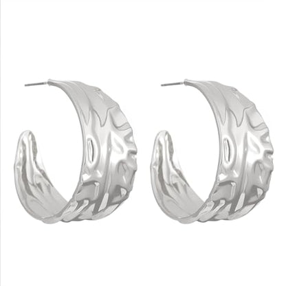 Hoop Earrings for Women Wide Hoop Earrings Large Big Flat Huggie Hoops Earrings Trendy Chunky Hoops Earrings Statement Earrings Jewelry for Women - color: Silver1