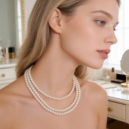 Long Pearl Necklace, Jewelry Faux Pearls Pendants Faux Pearls Strand Beads - color: White