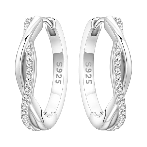 Floral Hoop Earrings 925 Sterling Silver with 14K Gold Plating – Lightweight CZ Flower Hoops | Hypoallergenic Jewelry for Women | Gift Box + Polishing Cloth - color: 19mm Woven Twisted Earrings