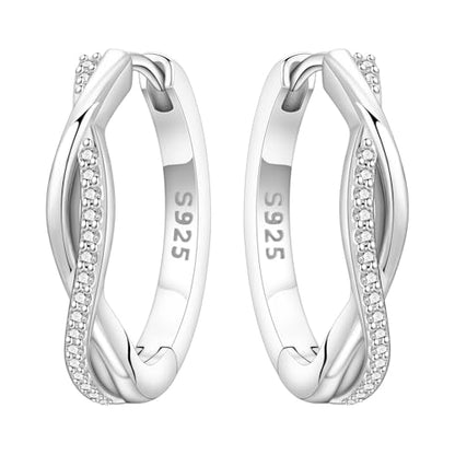 Floral Hoop Earrings 925 Sterling Silver with 14K Gold Plating – Lightweight CZ Flower Hoops | Hypoallergenic Jewelry for Women | Gift Box + Polishing Cloth - color: 19mm Woven Twisted Earrings