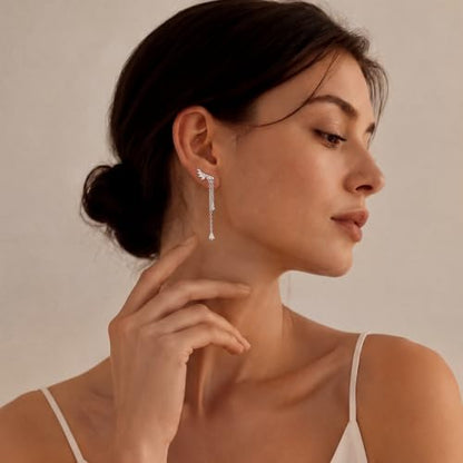 Ear Climber Earrings for Women, 14K Gold Plated/Silver Plated | Crawler Earrings Pierced with Cubic Zirconia, Hypoallergenic Cluster Stud Tragus Conch Daith Cartilage Jewelry Gift for Daily - color: Silver-1